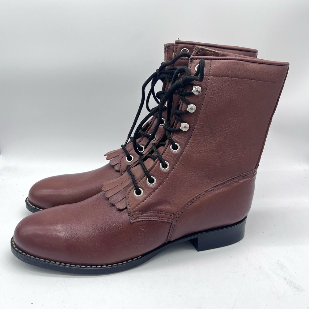 A JAMA OLD WEST brown leather lace up roper western combat boot 5.5